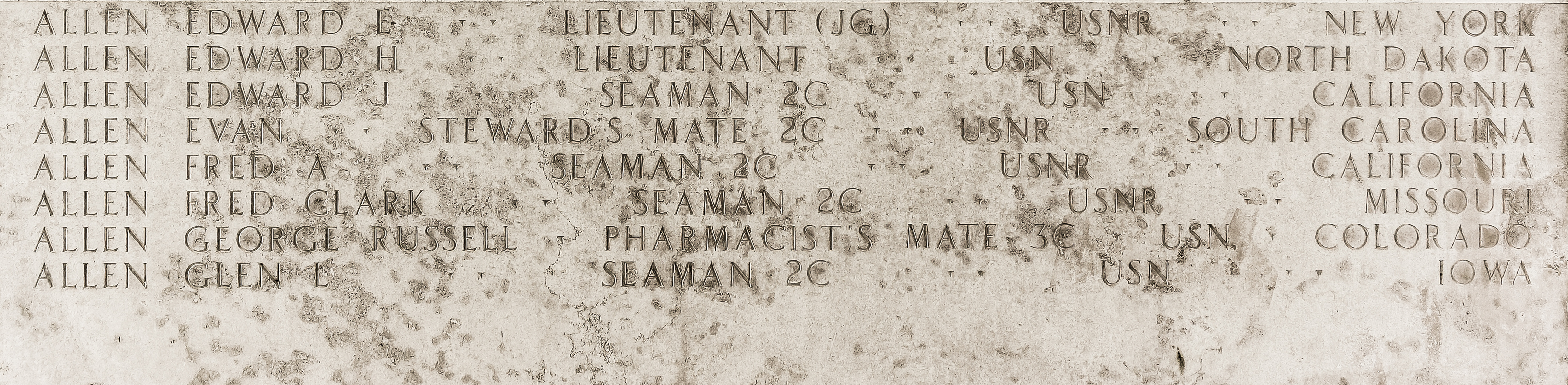 George Russell Allen, Pharmacist's Mate Third Class